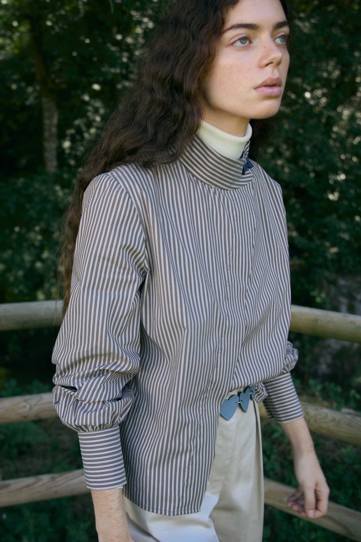 Kioto taupe cotton shirt with fine stripes on an ecru base, WERIT