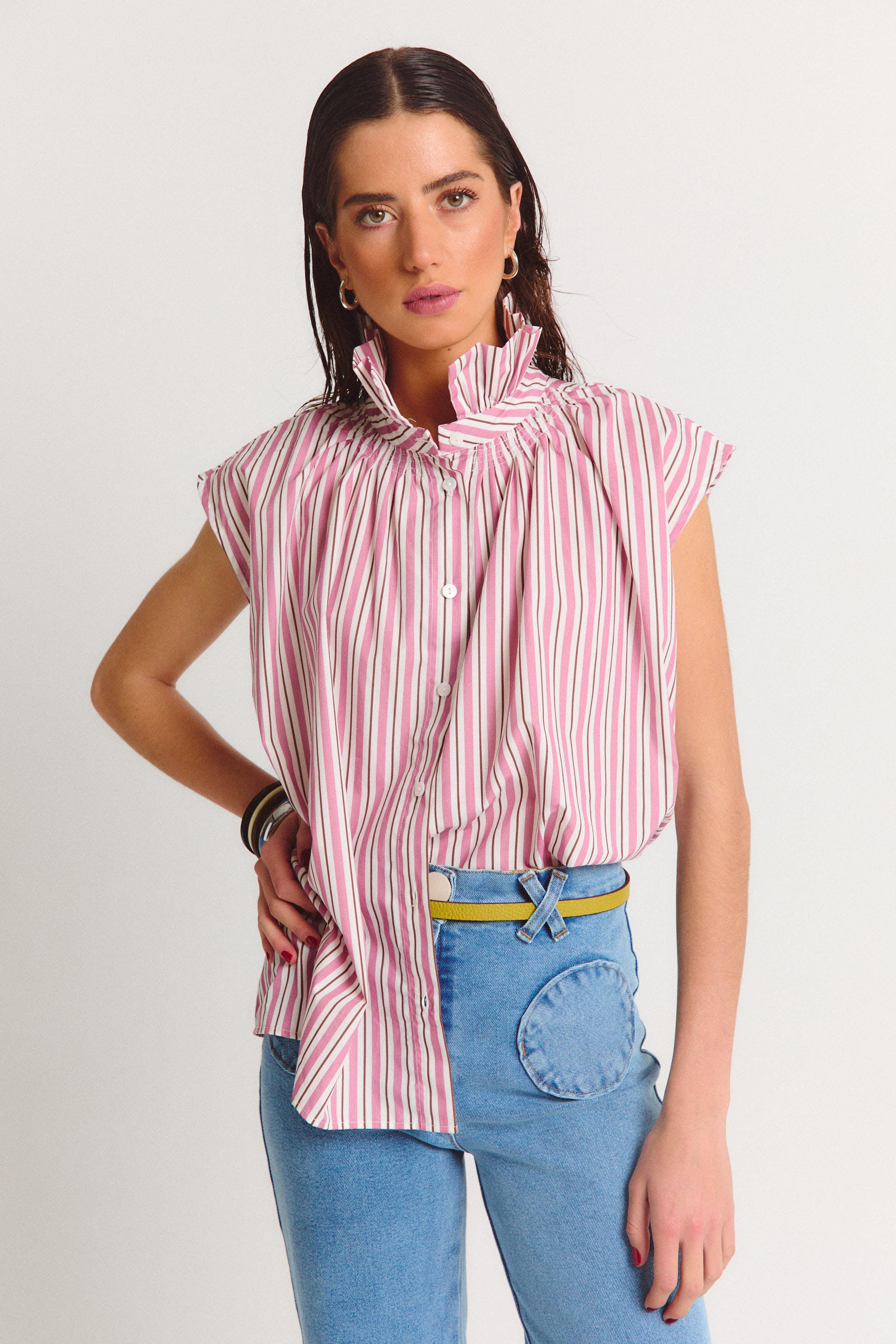 CAMISA BIARRITZ RAYAS ROSA Y MARRÓN