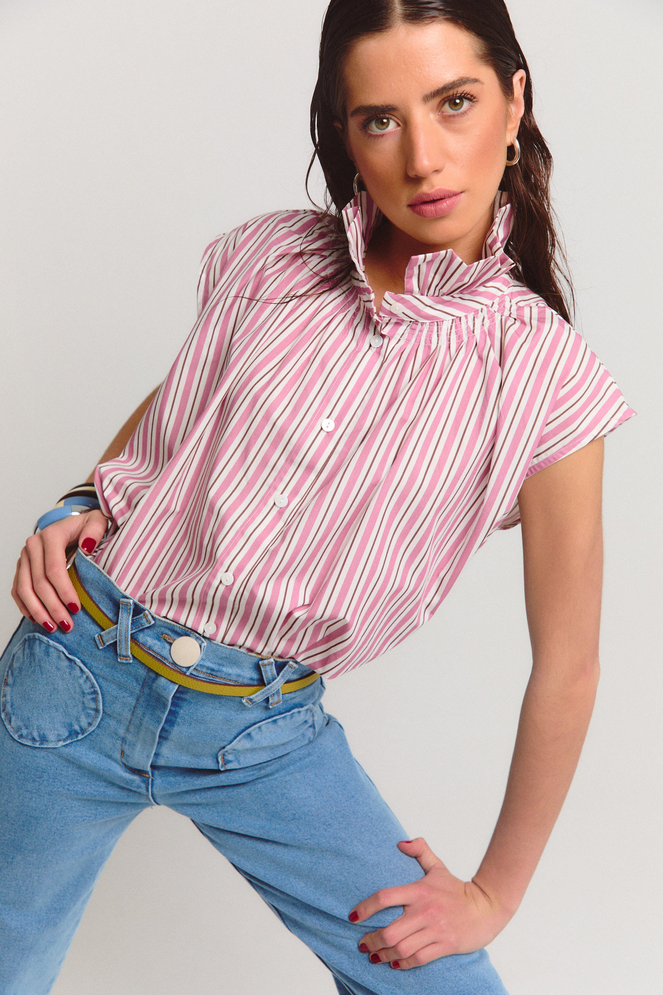 CAMISA BIARRITZ RAYAS ROSA Y MARRÓN